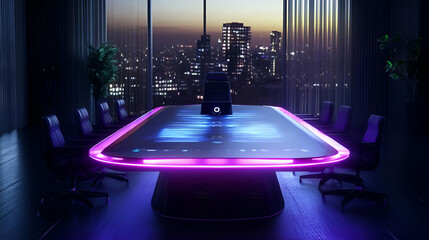Futuristic Conference Table with City Night View