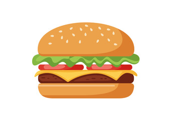 Cartoon Burger with Sesame Seed Bun Illustration