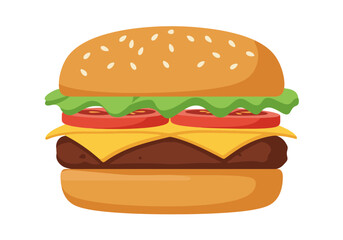 Cartoon Cheeseburger Illustration on White Background