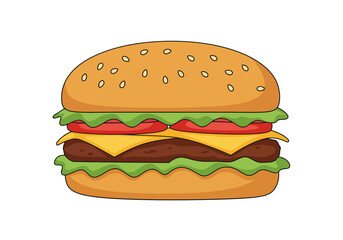 Cartoon Burger Illustration on White Background