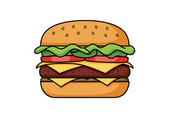 Cartoon Cheeseburger Illustration with Fresh Toppings