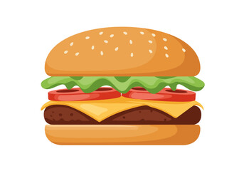 Cartoon Hamburger Illustration: Classic American Fast Food
