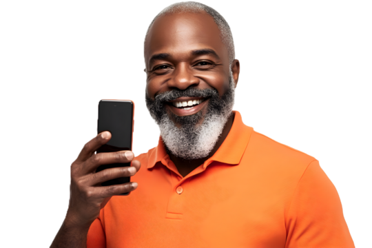 Senior African-American man talking on the phone isolated on white or transparent background - Powered by Adobe