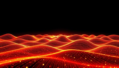 Fiery waves, digital landscape, abstract background, red glow, dark backdrop