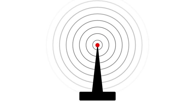 Radio waves signal tower connective network icon animation on a white background.