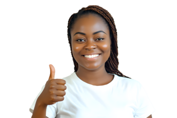 Smiling African woman showing ok sign, against white or transparent background