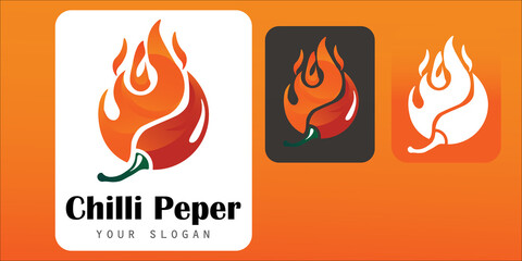 Hot Chili Red Pepper Spicy Paprika Fire Flame Fiery Negative Space Vector Logo Design Illustration