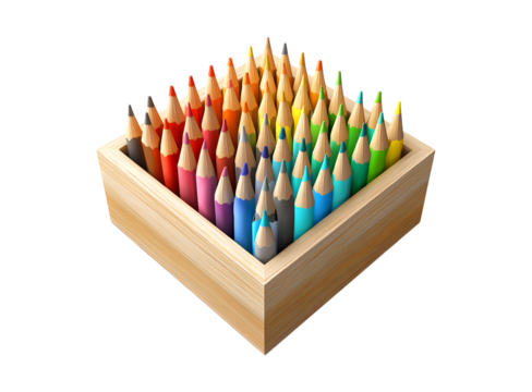 colored pencils in a pen holder box, isolated on a transparent background