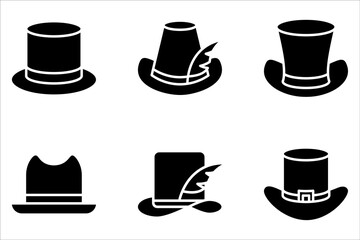 Top hat icon set. Gentleman symbol on white background