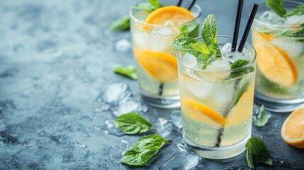 Refreshing Lemon Mint Iced Drinks in Glasses