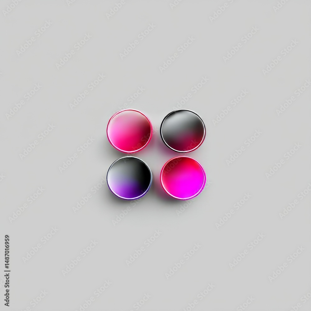 Leinwandbilder four glossy spheres with gradient colors arranged in a square pattern on a neutral background
