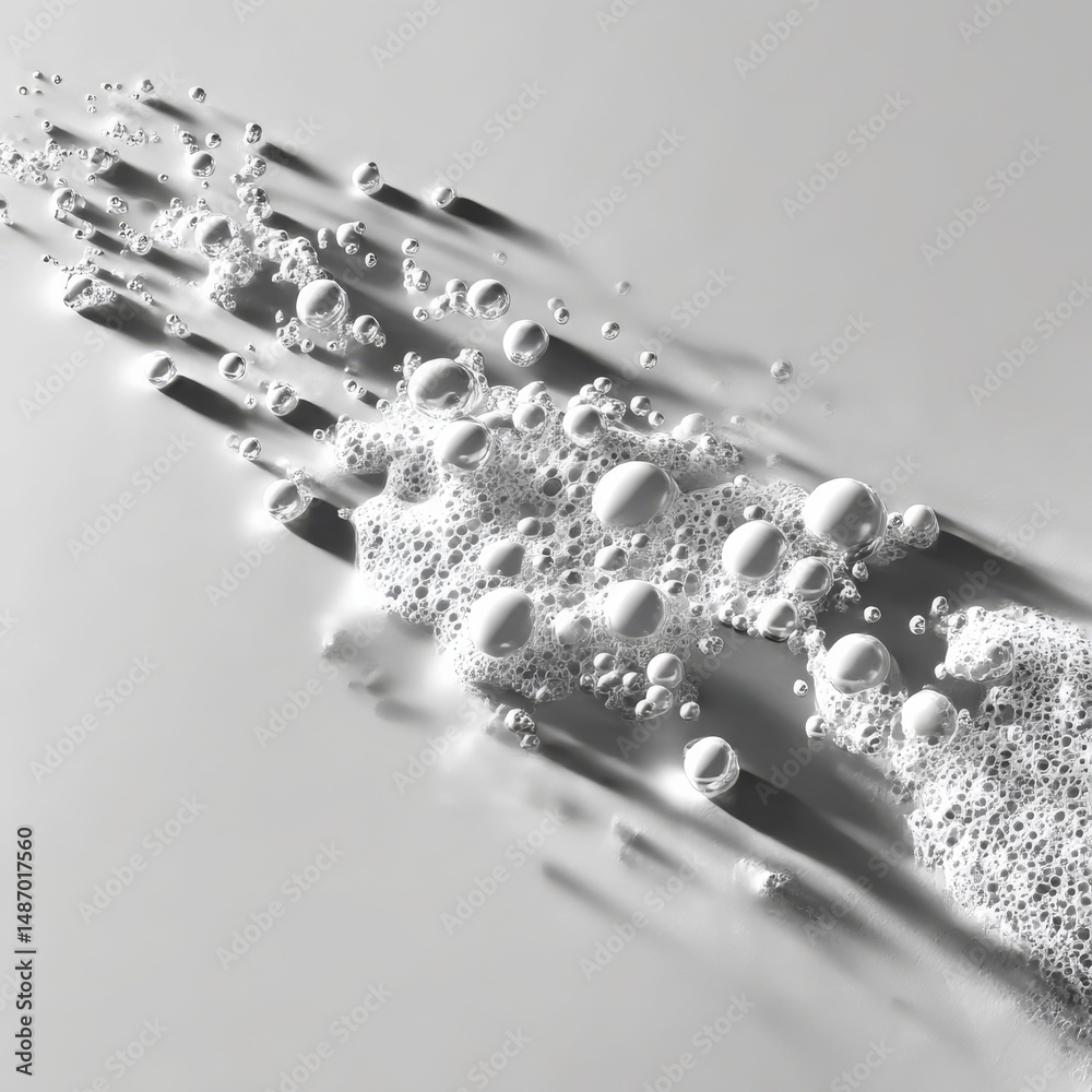 Aufkleber Minimalist White: Abstract Bubbles and Foam Texture on a Clean Surface with Striking Shadow Play.