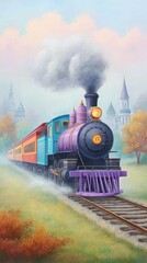 Fototapeta premium Colorful Steam Train in Autumnal Landscape
