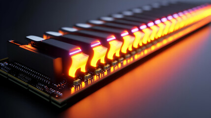 Illuminated Computer RAM Modules on Dark Background