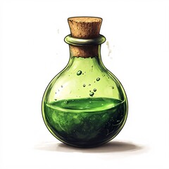 Pixel art green poison vial with cork top on white background