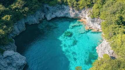 Naklejka premium Aerial View of a Circular Tropical Island Lagoon