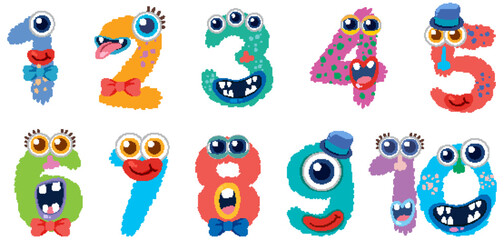 Obraz premium Colorful Monster Numbers Vector Illustration
