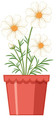 Elegant Cosmos Flowers in Red Pot Illustration
