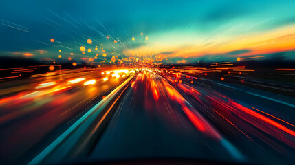 Obraz premium Night City Highway: Colorful Motion Blur of Traffic Lights