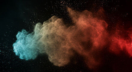 Ethereal Particle Collision: A Captivating Dance of Cyan, Gold, and Crimson Hues Against a Deep Space Backdrop, Sparkling and Mysterious