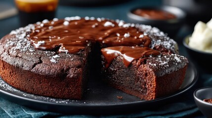 Decadent chocolate souffle with a rich, flowing glaze.