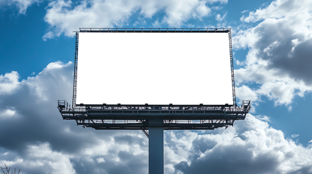 Billboard with a Transparent PNG Cutout on a flyover, seen below, sky background, and open canvas. Perfect for ad content and personalized branding.