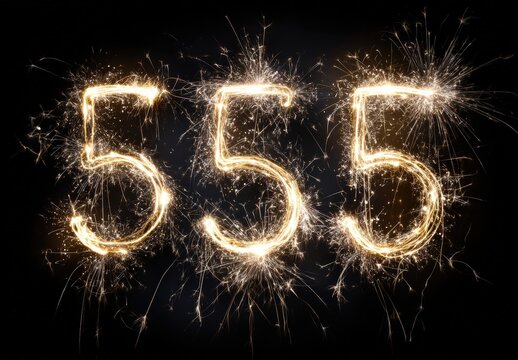 Sparkling numbers 555 illuminated against a dark background.