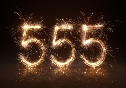 Sparkling number 555 in fireworks display.