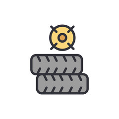 Iconic Illustration Of Two Tires Stacked Together With Golden Bullseye