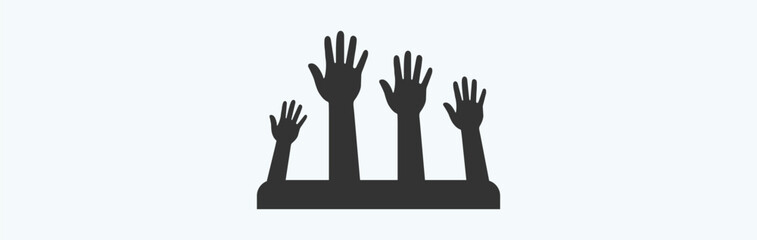 People or students with their hands raised flat icon. hands up icon vector illustration