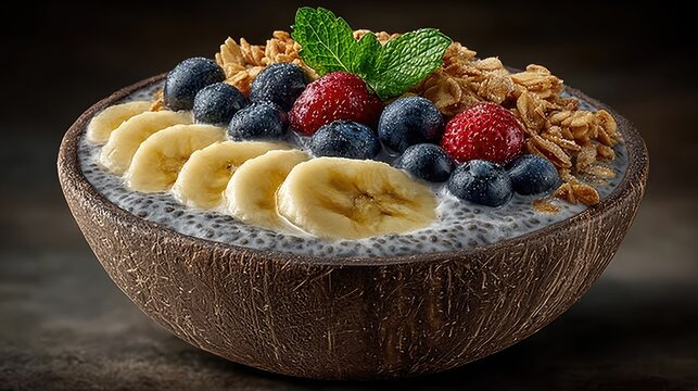 Sweet dessert with fresh berries on cake and fruit tarts for a healthy breakfast - Powered by Adobe