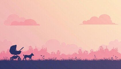 Subtle stroller silhouette repeat on pastel background, decor, pastel, seamless