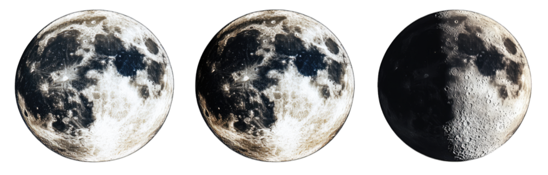 Three Phases Of The Moon Full Moon Gibbous Moon Crescent Moon