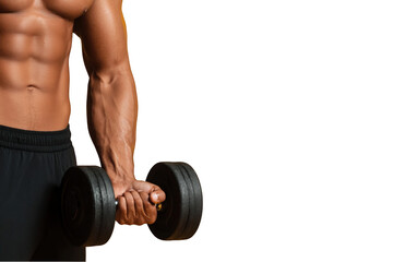 Muscular man holding a dumbbell isolated on a white background