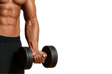 Muscular man holding a dumbbell isolated on a white background
