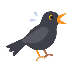 Illustrated flat design of singing or tweeting blackbird character