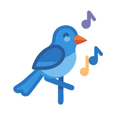 Simple Blue Bird Singing Song with Musical Notes Vector