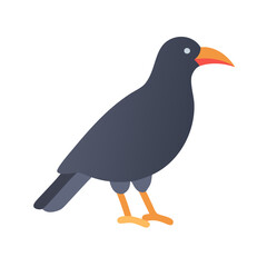 Flat graphic of a crow against black background