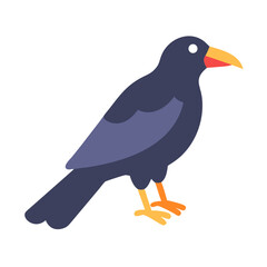 Stylized cartoon crow perched against a stark black background