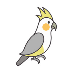 Cartoon Cockatiel Illustration with Bold Outlines on Black Background