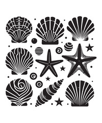 Starfish silhouettes vector illustration, isolated on a white background.