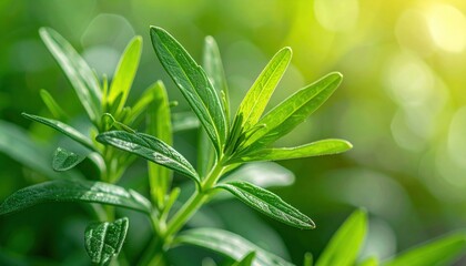 Fototapeta premium Closeup Of Lush Green Leaves In Sunlight