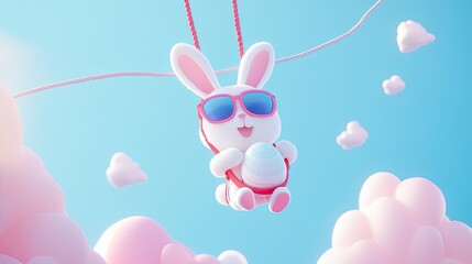 Obraz premium Playful white bunny enjoying an Easter swing.