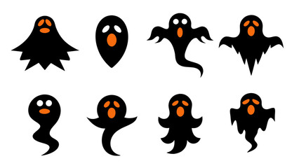 set of halloween ghost vector on tranparent background