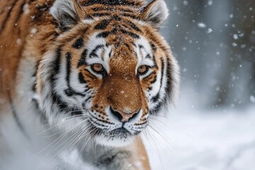 Obraz premium Tiger Stalking Through the Snow in Winter Forest