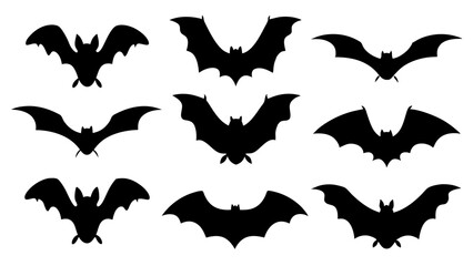 set of halloween bat silhouette vector on tranparent background