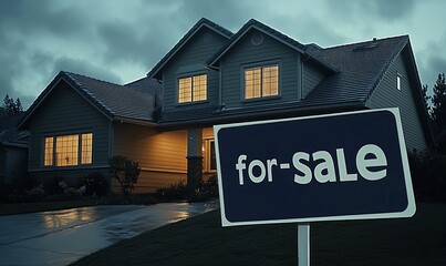 Fototapeta premium Two-story house illuminated at night, 