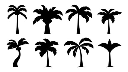 set of stylized palm tree silhouette vector on tranparent background