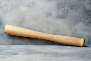 Wooden baseball bat against a textured grey background demonstrating sport and equipment