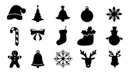 set of Christmas decoration silhouette vector on tranparent background%09